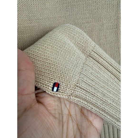 y2k Vintage Tommy Hilfiger Tan Cable Knit Fisherman Sweater Turtle Neck Womens S - Picture 4 of 10